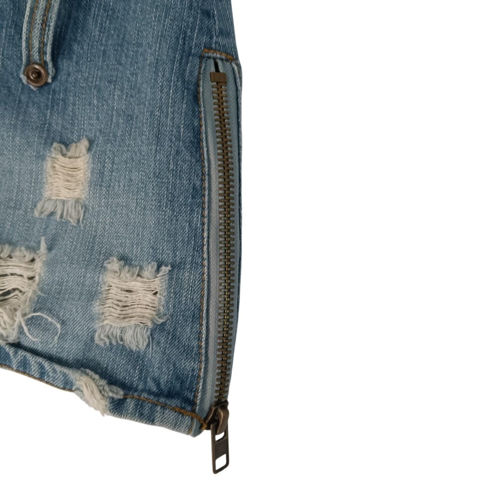 Y2K One Spo Distressed Denim Mini Skirt Womens Small Blue Zipper Grunge‎ Raw Hem - Picture 4 of 8
